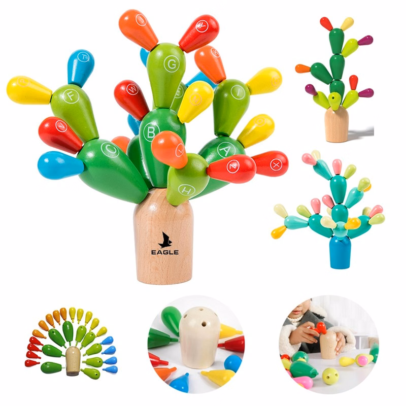 Wooden Stacking Rainbow Cactus Toy