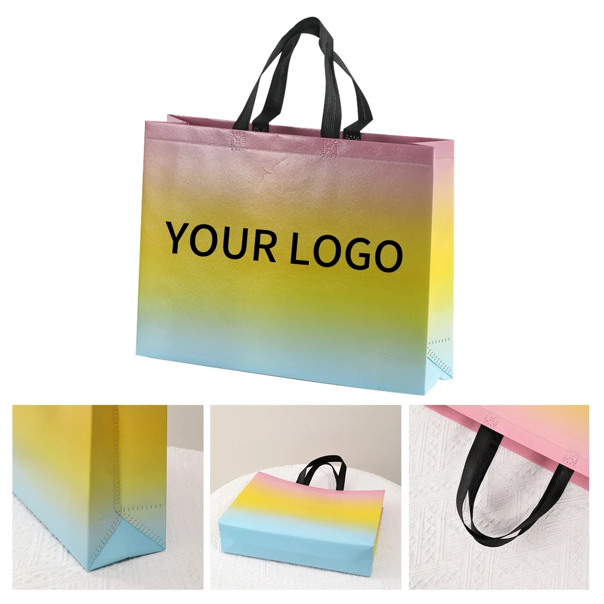 Tri Gradient Color Non-Woven Tote Shopping Bag 1
