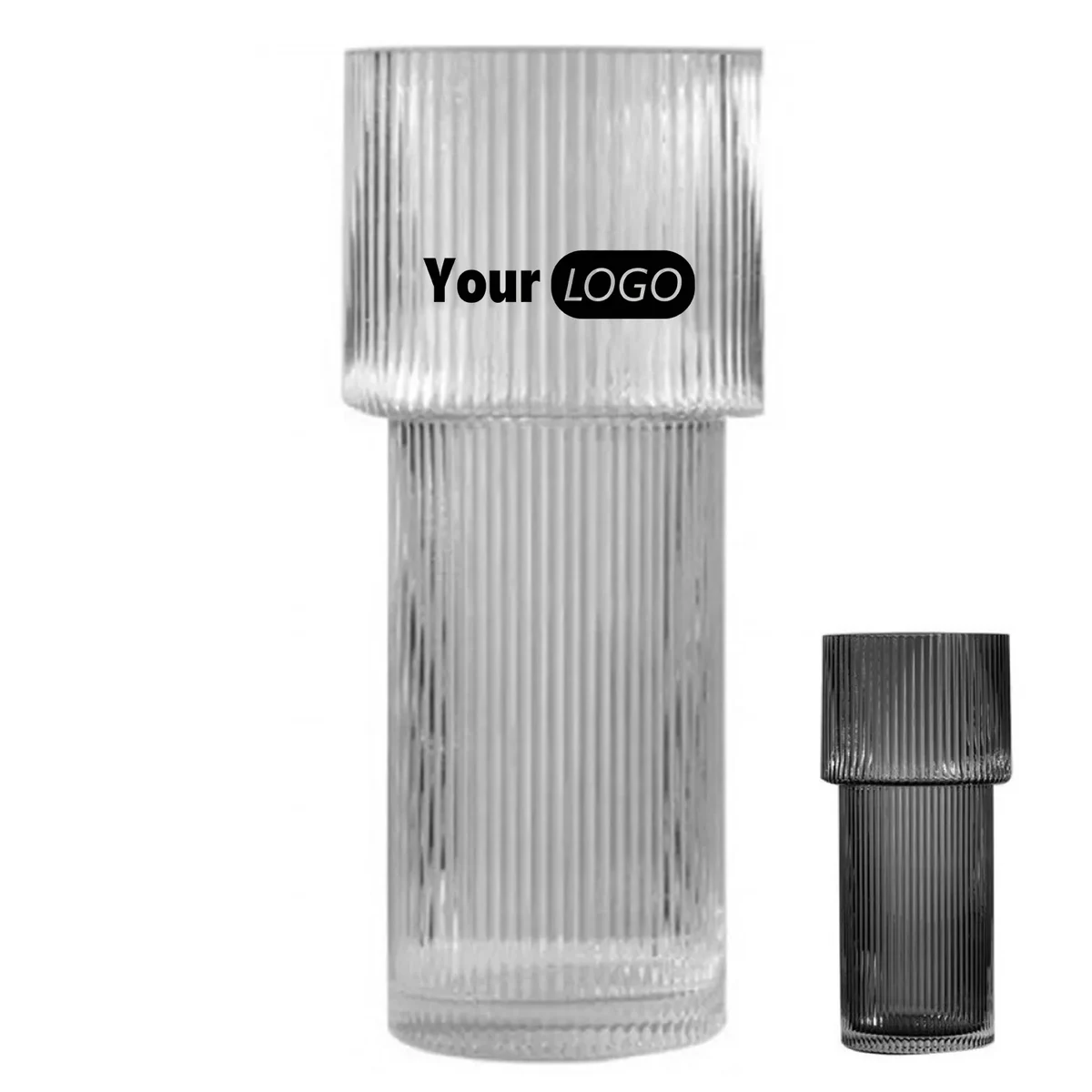 Modern Ribbed Large Cylinder Clear Glass Flower 1