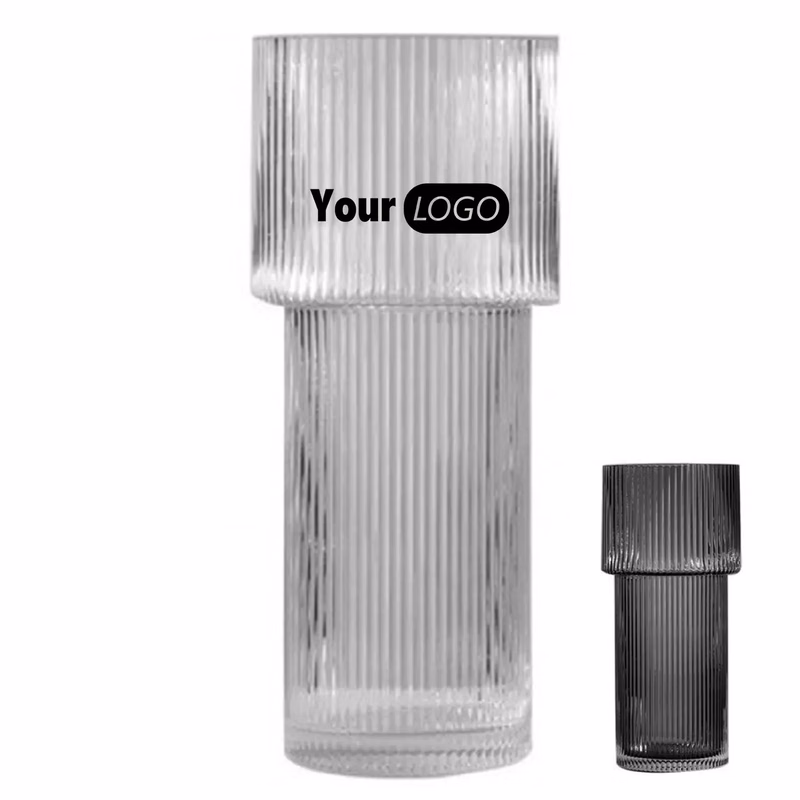 Modern Ribbed Large Cylinder Clear Glass Flower