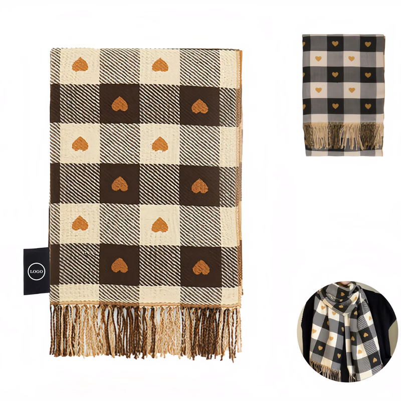 Double-Sided Faux Cashmere Heart Plaid Scarf