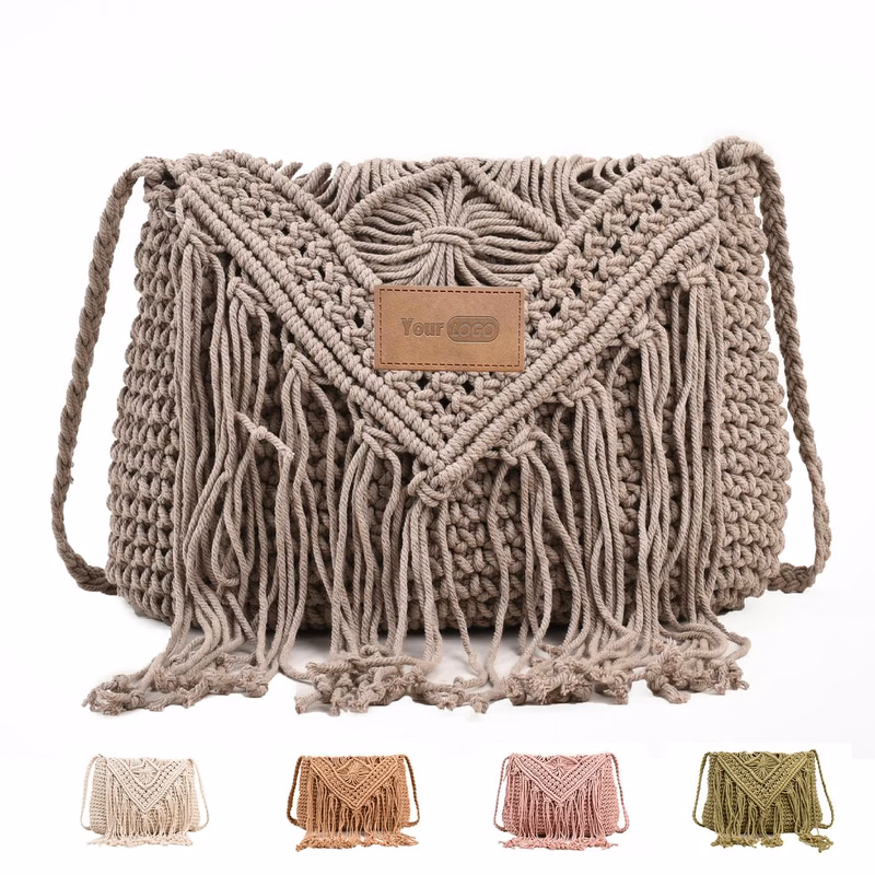 Jute Straw cotton tassel shoulder cross-body bag