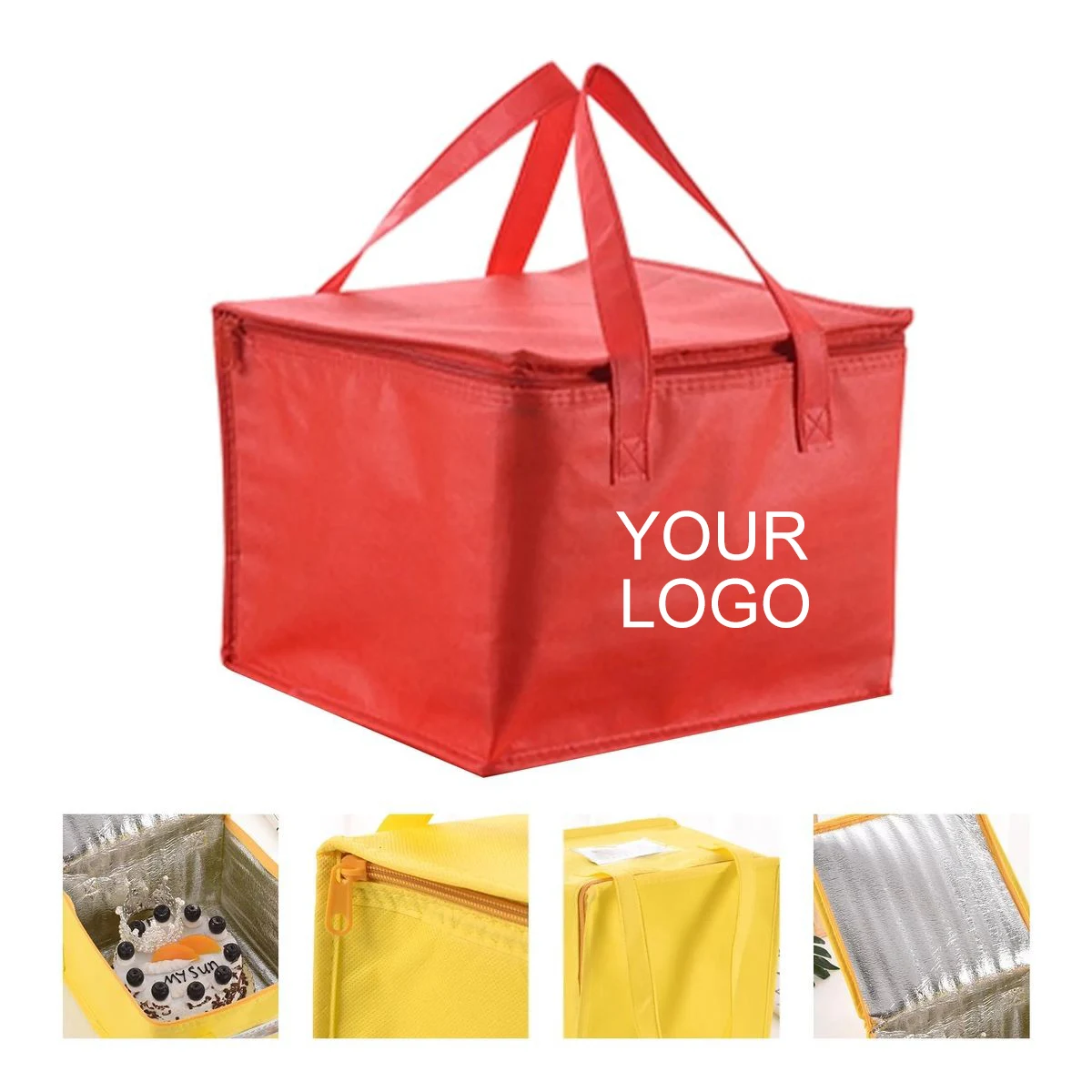 Insulated Lunch Bag 11" x 11" x 7.1" with Handles and Zipper, Customizable 1
