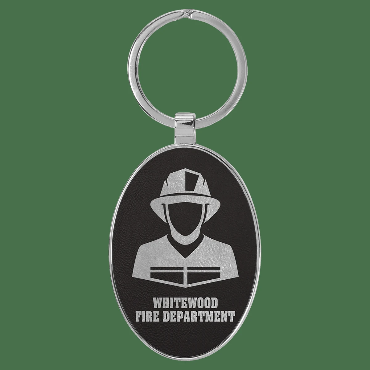 1 1/2" Laserable Leatherette/Metal Oval Keychain 1