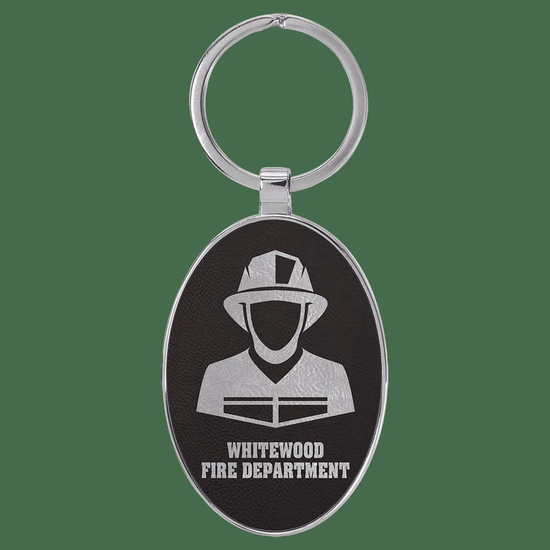 1 1/2" Laserable Leatherette/Metal Oval Keychain