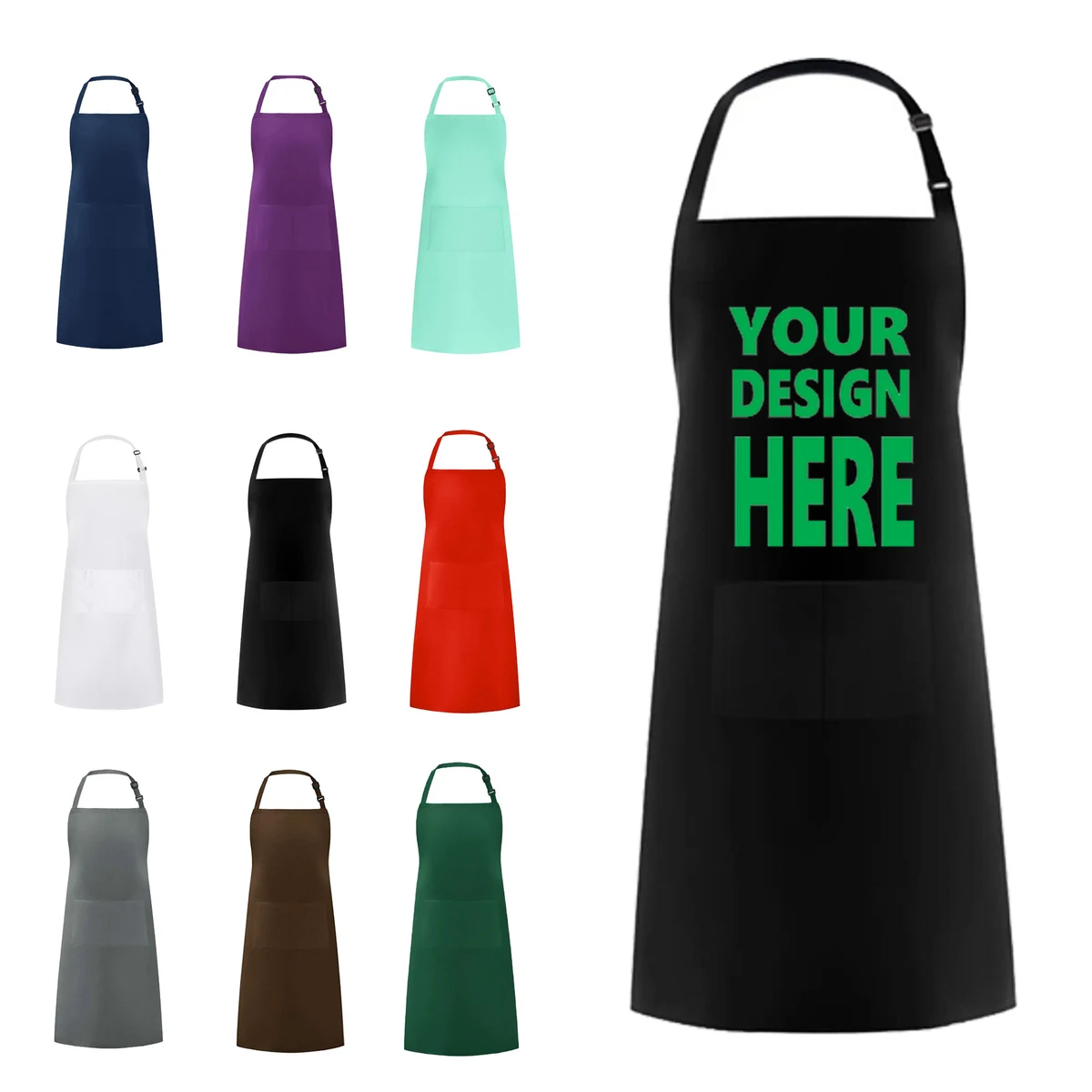Unisex Comfortable Bib Apron with 2 Pockets Washable 1