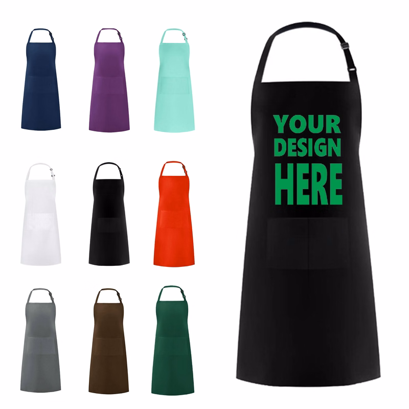 Unisex Comfortable Bib Apron with 2 Pockets Washable
