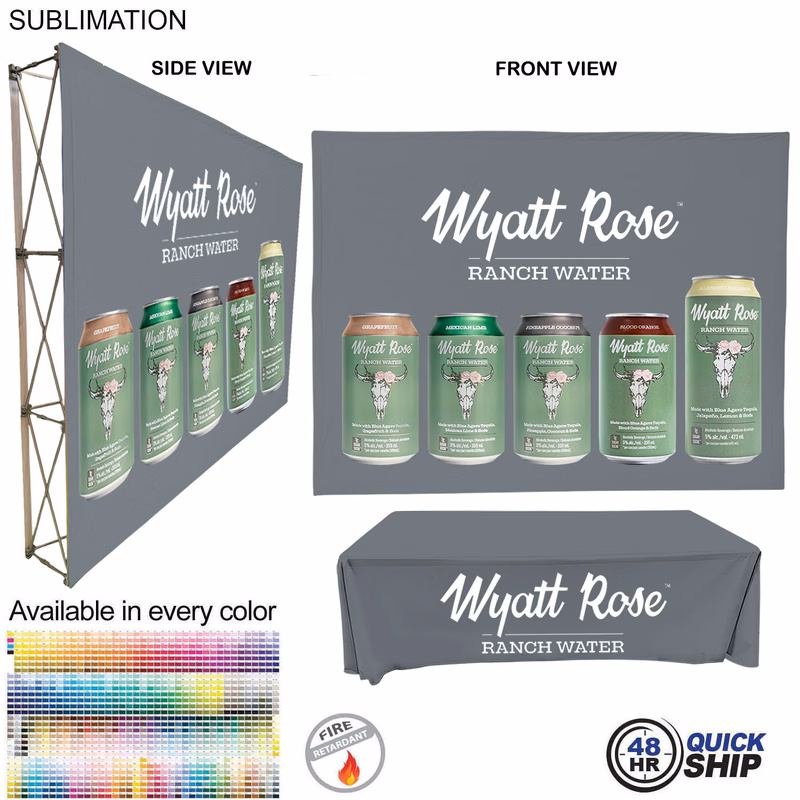 48Hr Quick Ship - Tradeshow booth package Ultra, 10' Straight Fabric Wall and Premium 8' tablecloth