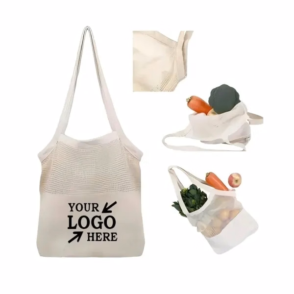 Custom Cotton Mesh Shopping Bag with Natural Stretch — Lightweight Collapsible Tote