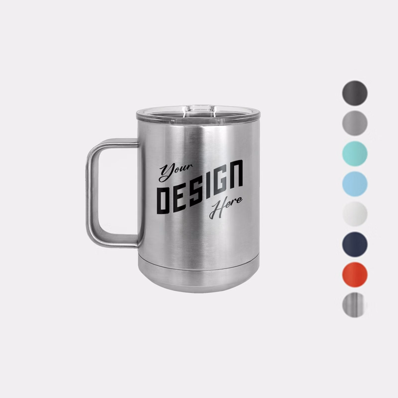 15 oz Polar Camel® Stainless Steel Insulated Coffee Mug w/ Slider Lid