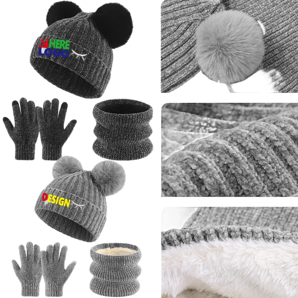 Winter Hat Gloves Scarf Set Girls Toddler Children 1