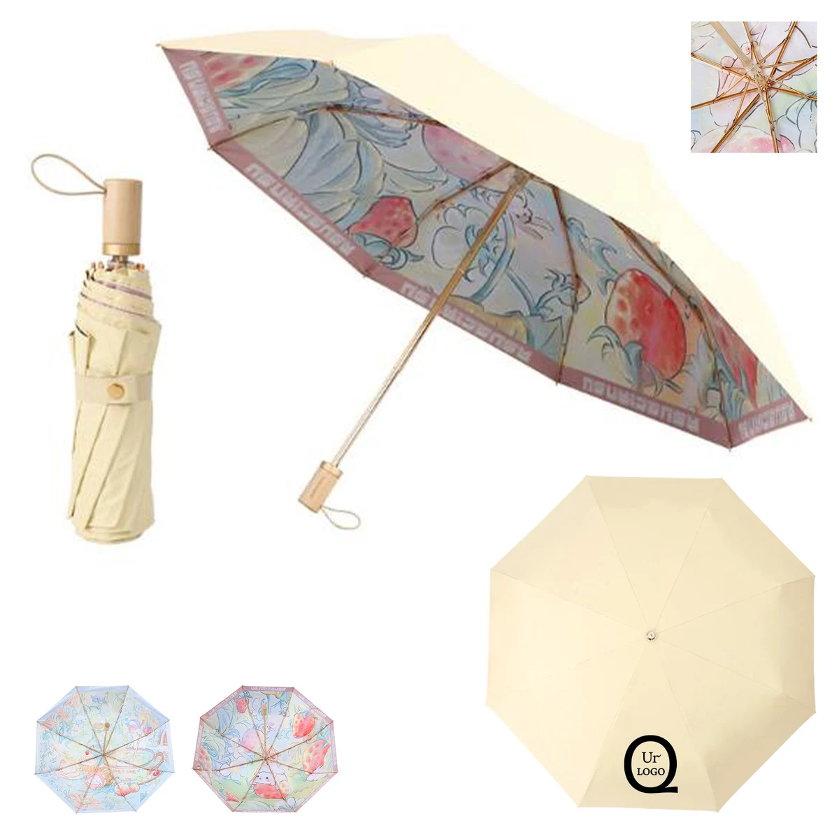 21 Inch Tri-Fold Decal Folding Umbrella 1