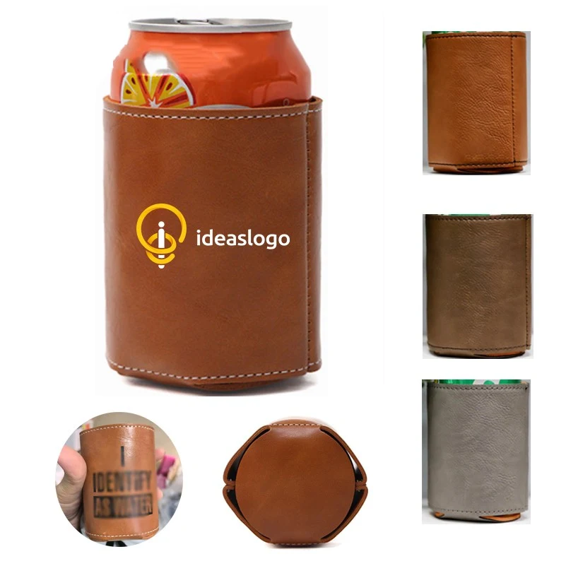 PU Leather Beverage Holder Can Cooler Sleeve 1