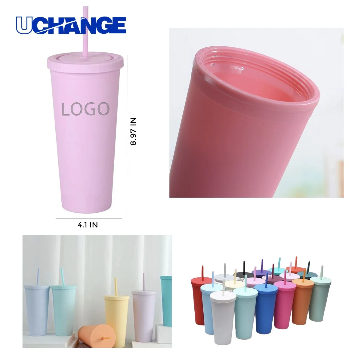 Durable Plastic Straw Cup Container (24oz) 1