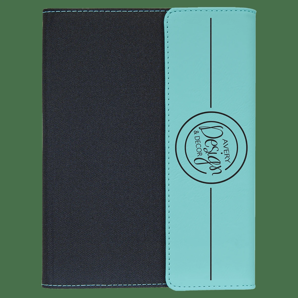 7" x 9" Teal Leatherette / Black Canvas Portfolio with Notepad 1