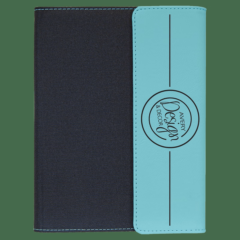 7" x 9" Teal Leatherette / Black Canvas Portfolio with Notepad
