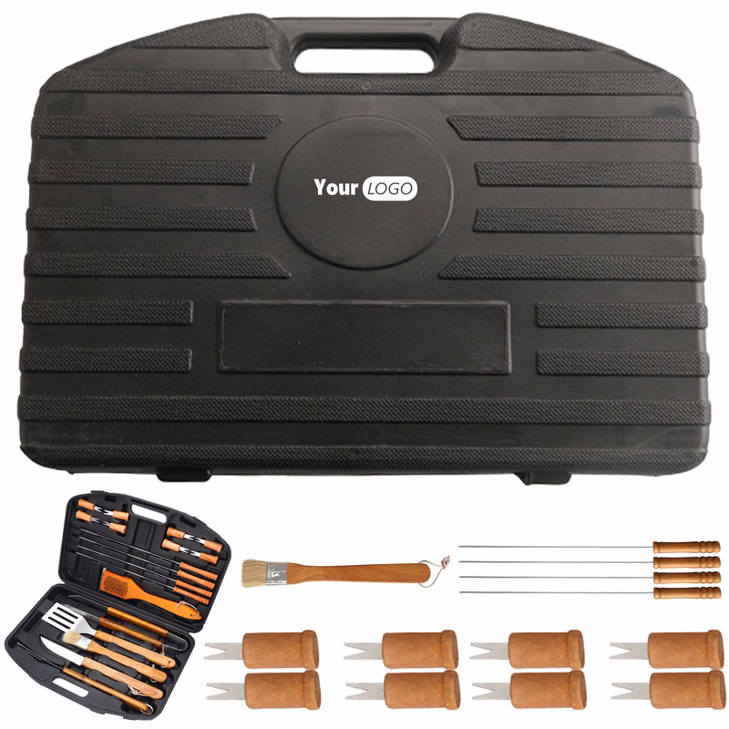 Stainless Steel 19 Outdoor Grill Wooden Handle Set