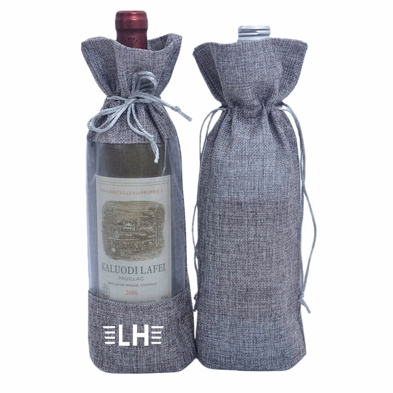 Burlap Jute Bottle Bags 750ml with Sheer Window