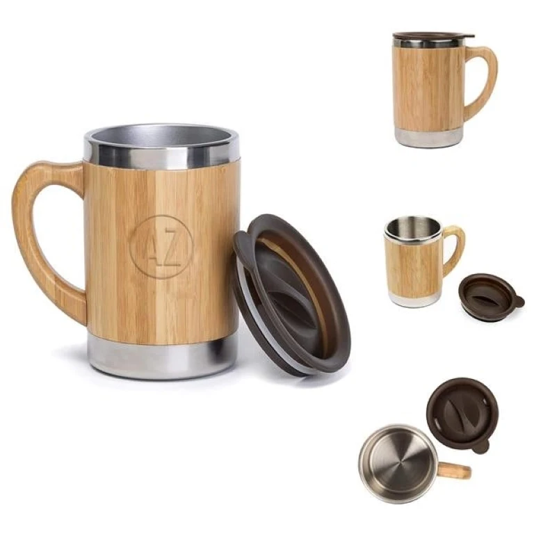 10 Oz Bamboo Sheel Stainless Steel Travel Mug 1