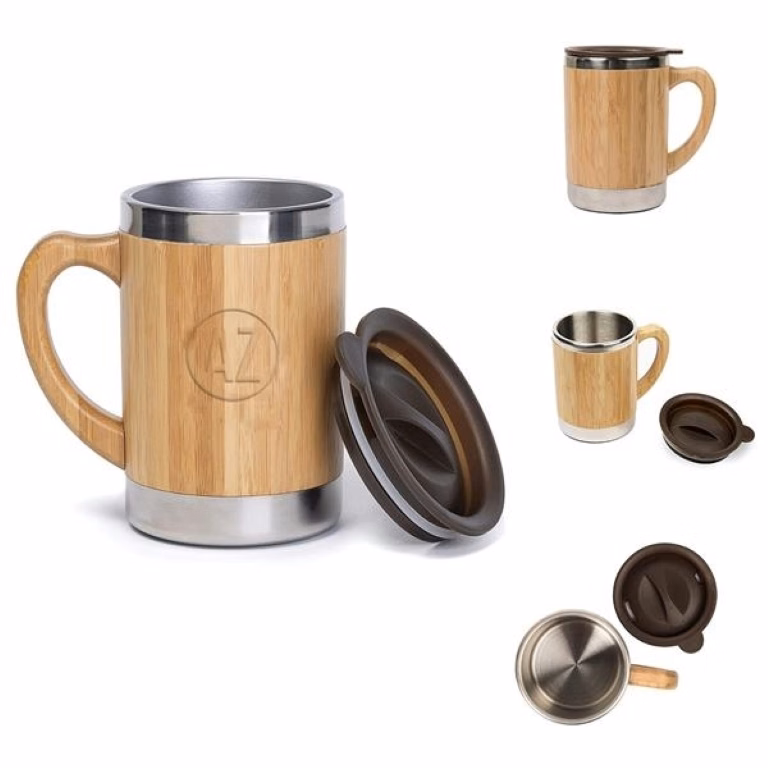 10 Oz Bamboo Sheel Stainless Steel Travel Mug