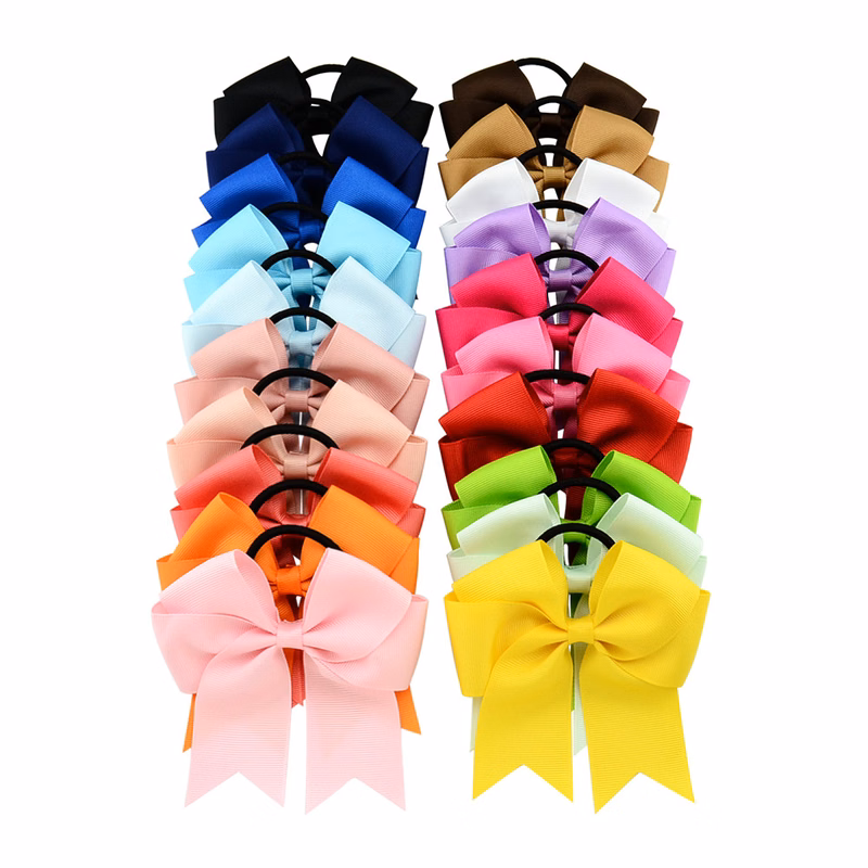 Cheer hair bows are made of ribbon with a sturdy elastic rubber hair band