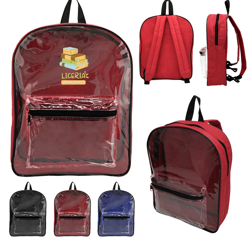 Transparent PVC Backpack with Front Pocket & Adjustable Straps 1