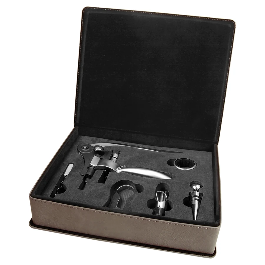 Gray Leatherette 5-Piece Wine Tool Gift Set 1