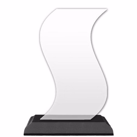 Blank Acrylic Trophy: 10" Curve with Wood Base.