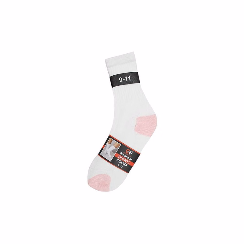 Premium Sports Socks - White Pink Size 9-11