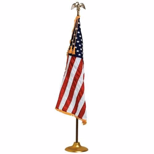 Embroidered U.S. Flag with Pole Hem and Fringe - 3' x 5' Nylon