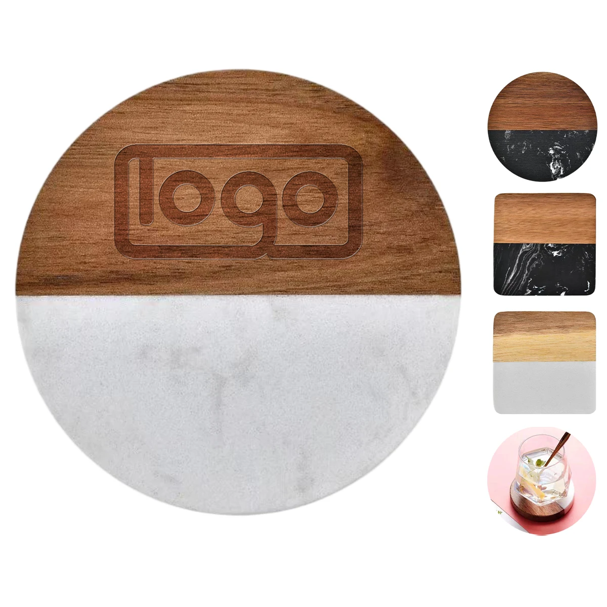 Engraved Wood Marble Heat-Resistant Coasters 1
