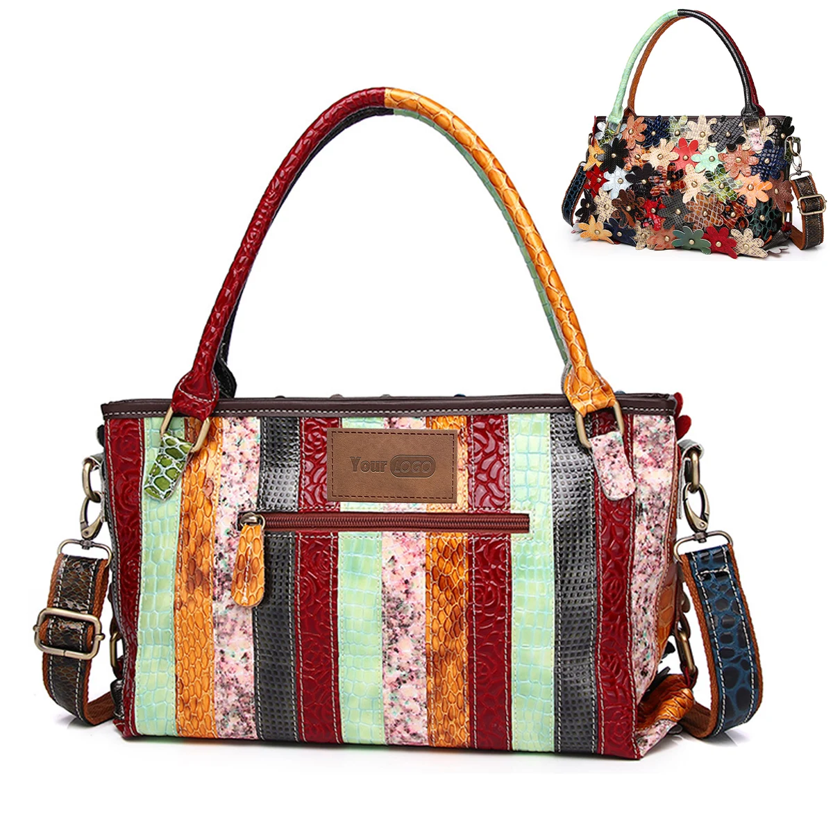 Genuine Leather Serpentine floral coloured stud shoulder bag 1