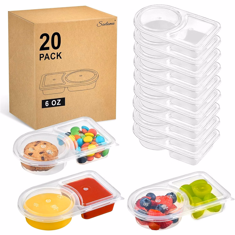 2-Compartment Plastic Snack & Condiment Containers
