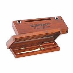 Craft Wood Double Pen Box w/Pen Stand and Business Card Holder - Blank