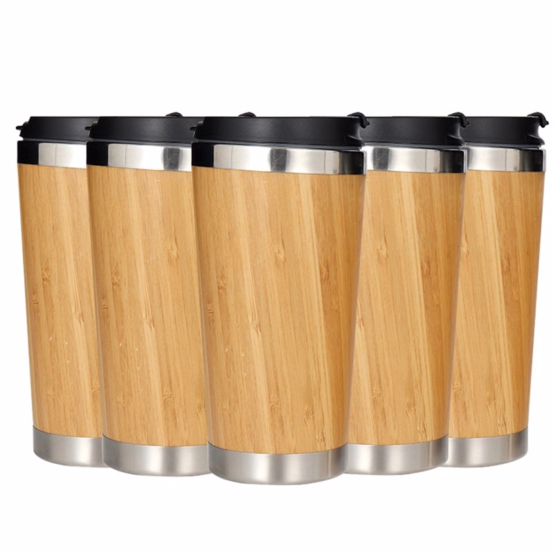 15 Oz. Double Wall Vacuum Bamboo Coffee Mug