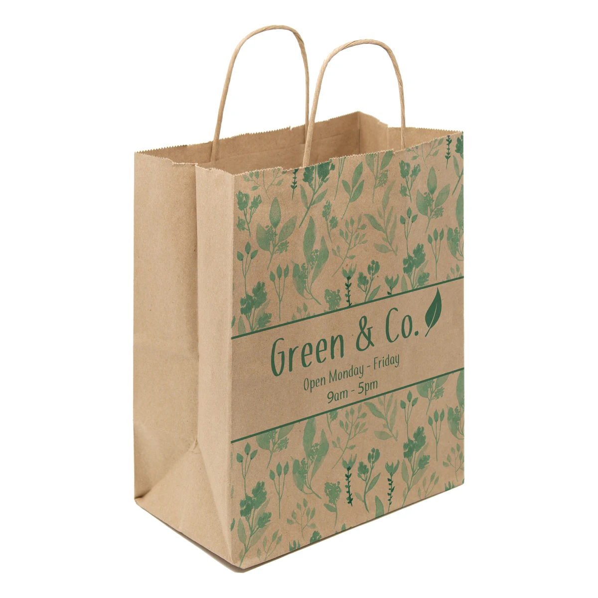 One Color 1-Sided Natural w/ Natural Handle Shopper Paper Bags (8"x 10.25"x 5") 1