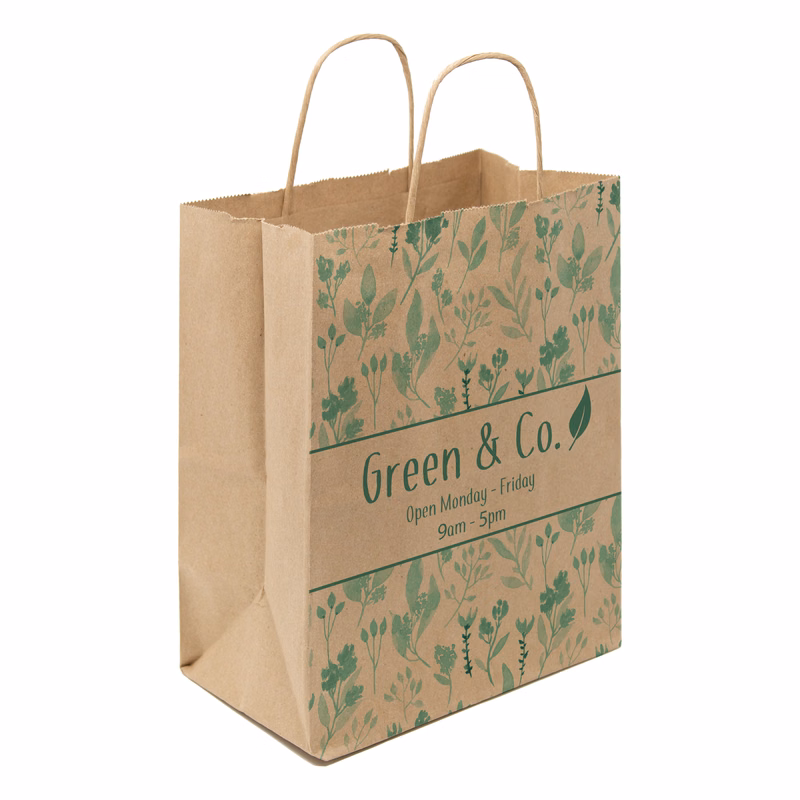 One Color 1-Sided Natural w/ Natural Handle Shopper Paper Bags (8"x 10.25"x 5")