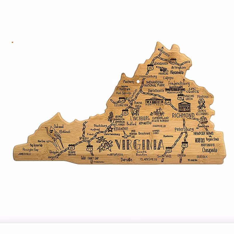 Virginia State Shape Bamboo Cutting Board