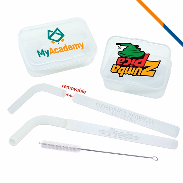 Custom Eco-Conscious Silicone Straws with Brush Kit — Sustainable Beverage Set