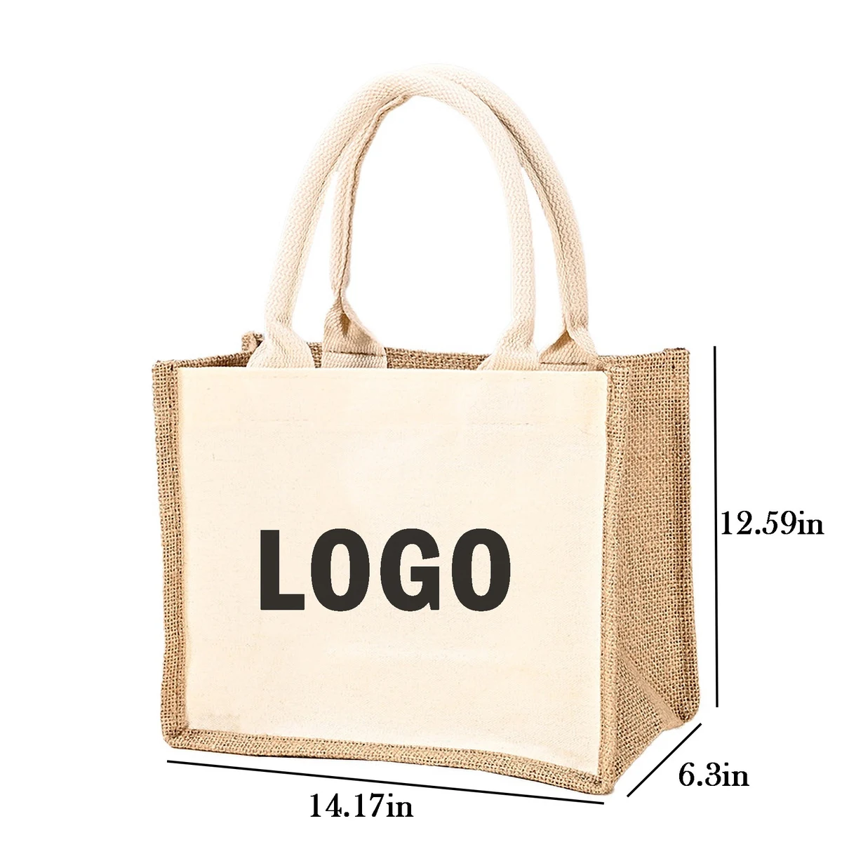 Organic Canvas & Jute Reusable Tote And Grocery Shopping Bag, custom tote bag with logo imprint 1