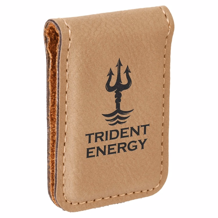 1 3/4" x 2 1/2" Light Brown Leatherette Money Clip