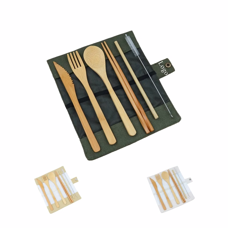 Clasp Canvas Bag Bamboo Tableware 6-Piece Set