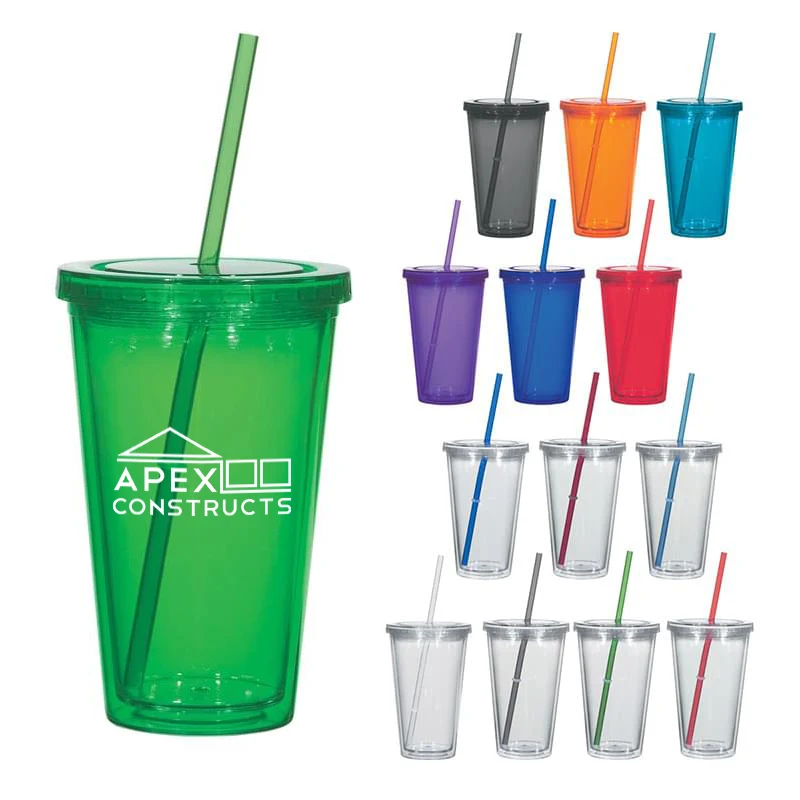 16 Oz. Double Wall Acrylic Tumbler With Straw 1