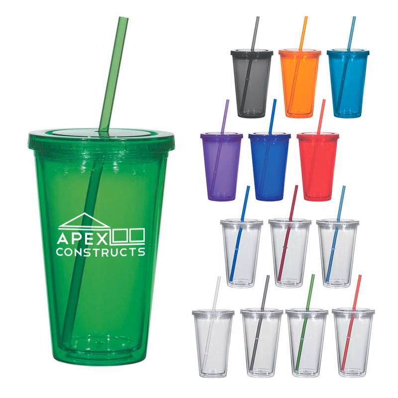 16 Oz. Double Wall Acrylic Tumbler With Straw