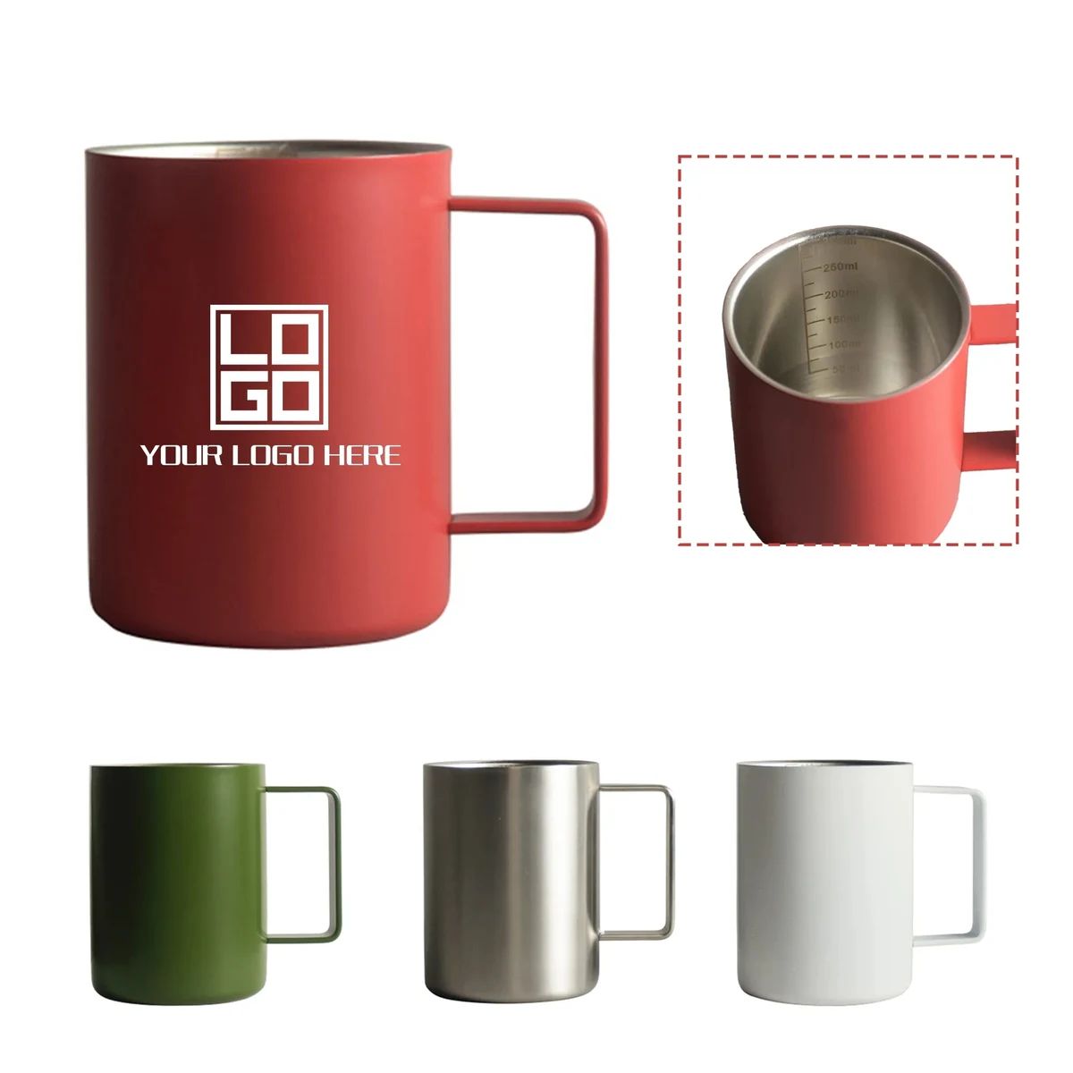 Mug Coffee Cup Double Layer Stainless Steel Scale Line 1