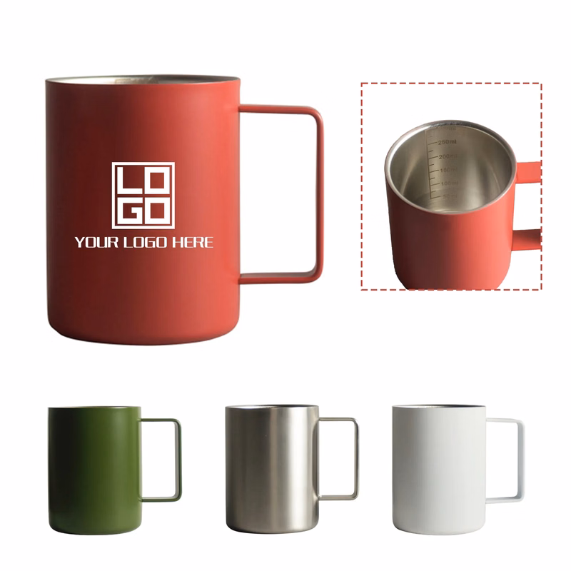 Mug Coffee Cup Double Layer Stainless Steel Scale Line