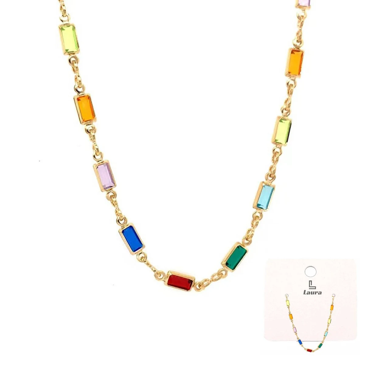 Square multicolor diamond necklace 1