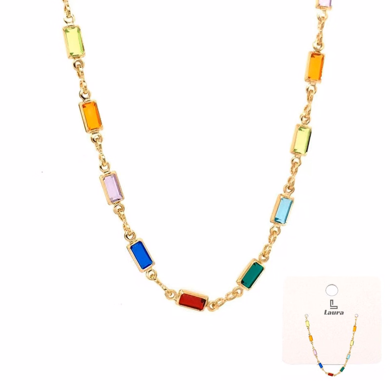 Square multicolor diamond necklace