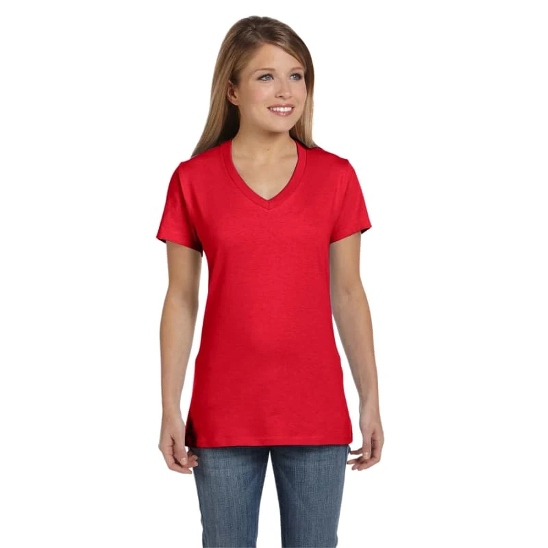 Hanes Ladies 4.5 Oz., 100% Ringspun Cotton Nano-T® V-Neck T- 1