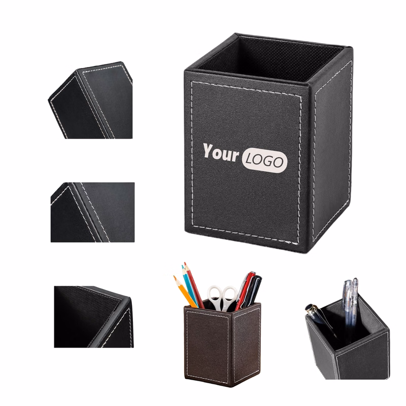 3.15 Inch PU Leather Desktop Organizer Cup